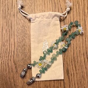Green Beaded Floral Phone Strap - Unbranded